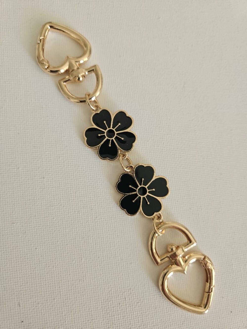 Flower Handbag Purse Chain Handle Strap Crossbody Extender - Gold Tone/Black